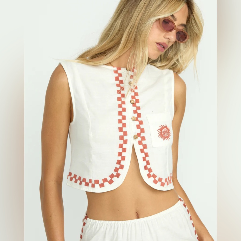 NWT Billabong Secret Cove Woven Top Vest White Size Large Summer Linen